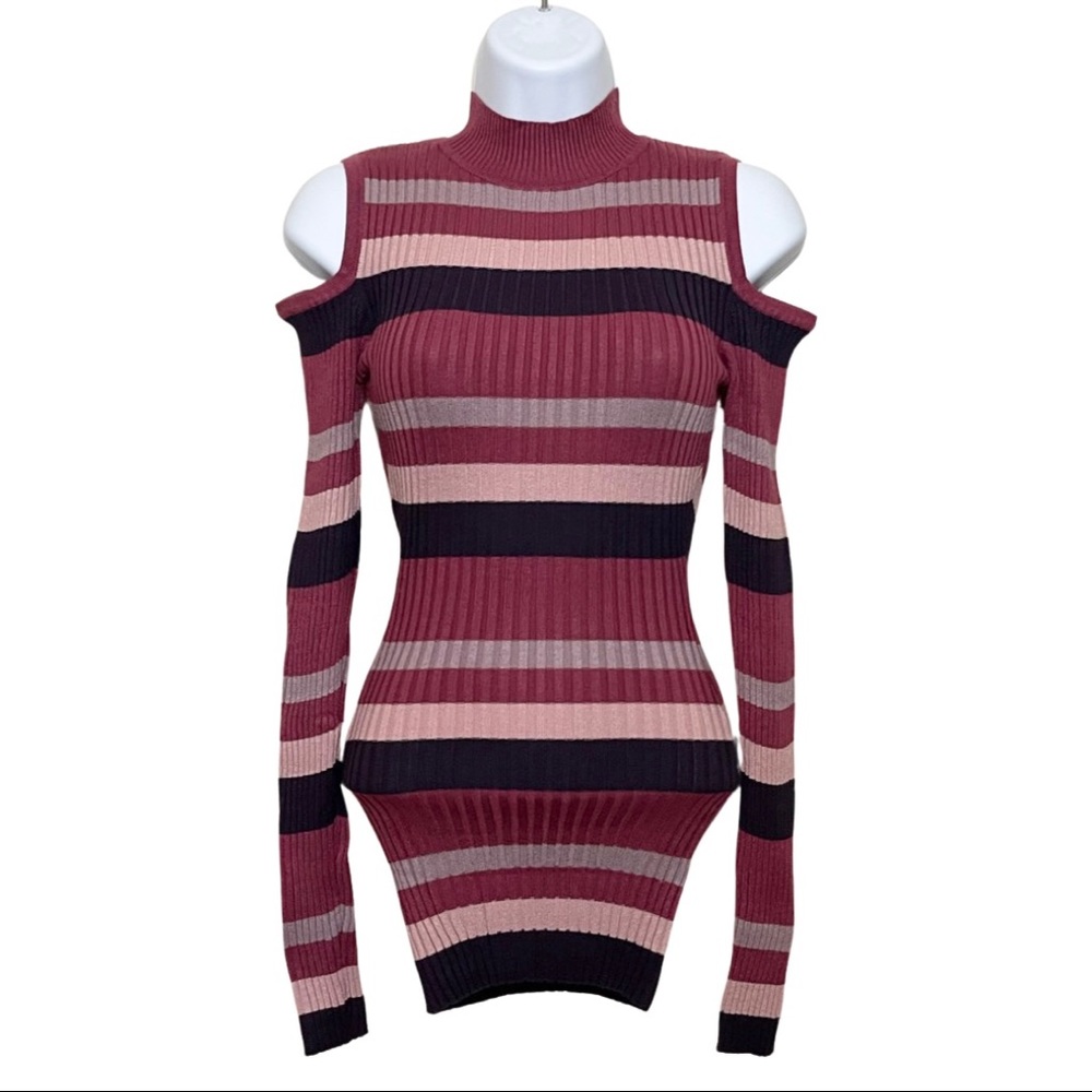 Derek Heart Cold Shoulder Long Sleeve Mock Neck Top For Women